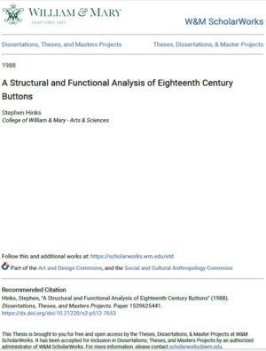 A structural and functional analyses of eigtheen century buttons - Hinks 1988