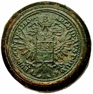knoop gebaseerd op munt Thaler van Maria Theresia 1780 (ca 1910) 14mm